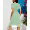 imageHolipick Women Summer Casual Dress Boho Floral V Neck Short Sleeves Smocked Waist Chiffon Swing Knee Length DressesSage Green