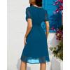 imageHolipick Women Summer Casual Dress Boho Floral V Neck Short Sleeves Smocked Waist Chiffon Swing Knee Length DressesTeal