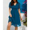 imageHolipick Women Summer Casual Dress Boho Floral V Neck Short Sleeves Smocked Waist Chiffon Swing Knee Length DressesTeal