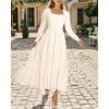 imageHolipick Womens Boho Square Neck Smocked Long Puff Sleeve A Line Flowy Casual Maxi DressBeige