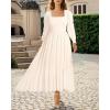 imageHolipick Womens Boho Square Neck Smocked Long Puff Sleeve A Line Flowy Casual Maxi DressBeige
