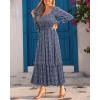 imageHolipick Womens Boho Square Neck Smocked Long Puff Sleeve A Line Flowy Casual Maxi DressBlue Floral