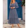 imageHolipick Womens Boho Square Neck Smocked Long Puff Sleeve A Line Flowy Casual Maxi DressBlue Floral