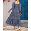imageHolipick Womens Boho Square Neck Smocked Long Puff Sleeve A Line Flowy Casual Maxi DressBlue Floral