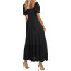 imageHolipick Womens Casual Dress Square Neck Smocked Shirred Puff Sleeve Cute Long Flowy Maxi A Line Boho DressesBlack