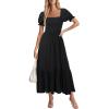 imageHolipick Womens Casual Dress Square Neck Smocked Shirred Puff Sleeve Cute Long Flowy Maxi A Line Boho DressesBlack