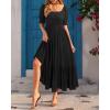 imageHolipick Womens Casual Dress Square Neck Smocked Shirred Puff Sleeve Cute Long Flowy Maxi A Line Boho DressesBlack