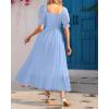 imageHolipick Womens Casual Dress Square Neck Smocked Shirred Puff Sleeve Cute Long Flowy Maxi A Line Boho DressesLight Blue