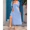 imageHolipick Womens Casual Dress Square Neck Smocked Shirred Puff Sleeve Cute Long Flowy Maxi A Line Boho DressesLight Blue