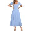 imageHolipick Womens Casual Dress Square Neck Smocked Shirred Puff Sleeve Cute Long Flowy Maxi A Line Boho DressesLight Blue