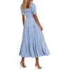 imageHolipick Womens Casual Dress Square Neck Smocked Shirred Puff Sleeve Cute Long Flowy Maxi A Line Boho DressesPolka Dot