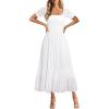 imageHolipick Womens Casual Dress Square Neck Smocked Shirred Puff Sleeve Cute Long Flowy Maxi A Line Boho DressesWhite