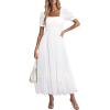 imageHolipick Womens Casual Dress Square Neck Smocked Shirred Puff Sleeve Cute Long Flowy Maxi A Line Boho DressesWhite