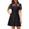 imageHolipick Womens Cocktail Dresses Wedding Guest Party Crew Neck Short A Line Dress with Lace SleevesBlack