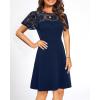 imageHolipick Womens Cocktail Dresses Wedding Guest Party Crew Neck Short A Line Dress with Lace SleevesNavy Blue