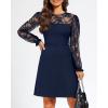imageHolipick Womens Cocktail Dresses Wedding Guest Party Crew Neck Short A Line Dress with Lace SleevesNavy Blue Long Sleeve