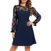 imageHolipick Womens Cocktail Dresses Wedding Guest Party Crew Neck Short A Line Dress with Lace SleevesNavy Blue Long Sleeve