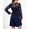 imageHolipick Womens Cocktail Dresses Wedding Guest Party Crew Neck Short A Line Dress with Lace SleevesNavy Blue Long Sleeve