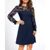 imageHolipick Womens Cocktail Dresses Wedding Guest Party Crew Neck Short A Line Dress with Lace SleevesNavy Blue Long Sleeve