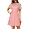imageHolipick Womens Cocktail Dresses Wedding Guest Party Crew Neck Short A Line Dress with Lace SleevesPink