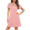 imageHolipick Womens Cocktail Dresses Wedding Guest Party Crew Neck Short A Line Dress with Lace SleevesPink