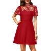 imageHolipick Womens Cocktail Dresses Wedding Guest Party Crew Neck Short A Line Dress with Lace SleevesRed