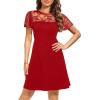 imageHolipick Womens Cocktail Dresses Wedding Guest Party Crew Neck Short A Line Dress with Lace SleevesRed