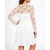 imageHolipick Womens Cocktail Dresses Wedding Guest Party Crew Neck Short A Line Dress with Lace SleevesWhite Long Sleeve