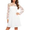 imageHolipick Womens Cocktail Dresses Wedding Guest Party Crew Neck Short A Line Dress with Lace SleevesWhite Long Sleeve