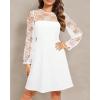 imageHolipick Womens Cocktail Dresses Wedding Guest Party Crew Neck Short A Line Dress with Lace SleevesWhite Long Sleeve