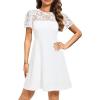 imageHolipick Womens Cocktail Dresses Wedding Guest Party Crew Neck Short A Line Dress with Lace SleevesWhite Short Sleeve