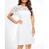 imageHolipick Womens Cocktail Dresses Wedding Guest Party Crew Neck Short A Line Dress with Lace SleevesWhite Short Sleeve