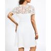 imageHolipick Womens Cocktail Dresses Wedding Guest Party Crew Neck Short A Line Dress with Lace SleevesWhite Short Sleeve