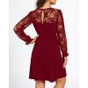imageHolipick Womens Cocktail Dresses Wedding Guest Party Crew Neck Short A Line Dress with Lace SleevesWine Long Sleeve