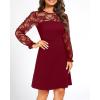 imageHolipick Womens Cocktail Dresses Wedding Guest Party Crew Neck Short A Line Dress with Lace SleevesWine Long Sleeve