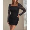 imageHolipick Womens Homecoming Sexy Bodycon Mini Dress Cocktail Party Short Tight Dresses with Long Sleeve Square NeckBlack