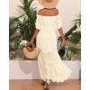 imageHolipick Womens Off Shoulder Lace Maxi Dress Boho Wedding Guest Bridesmaid Beach Formal Long DressBeige