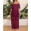 imageHolipick Womens Off Shoulder Lace Maxi Dress Boho Wedding Guest Bridesmaid Beach Formal Long DressWine Red