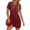 imageHolipick Casual Summer Dresses Women Twist Knot Front T Shirt Short Sleeve Loose Beach Cover Up DressWine Red