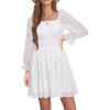 imageHolipick Long Sleeve Dress for Women Graduation Teen Homecoming Tie Back Square Neck Ruffle ALine Casual Short DressesWhite Swiss Dot