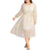 imageHolipick Women Semi Formal Dresses Plus Size Swiss Dot Long Sleeves Belted ALine Midi Wedding Guest Spring Fall DressBeige