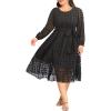 imageHolipick Women Semi Formal Dresses Plus Size Swiss Dot Long Sleeves Belted ALine Midi Wedding Guest Spring Fall DressBlack