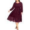 imageHolipick Women Semi Formal Dresses Plus Size Swiss Dot Long Sleeves Belted ALine Midi Wedding Guest Spring Fall DressBurgundy
