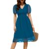 imageHolipick Women Summer Casual Dress Boho Floral V Neck Short Sleeves Smocked Waist Chiffon Swing Knee Length DressesTeal