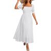 imageHolipick Womens Casual Dress Square Neck Smocked Shirred Puff Sleeve Cute Long Flowy Maxi A Line Boho DressesWhite
