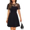 imageHolipick Womens Cocktail Dresses Wedding Guest Party Crew Neck Short A Line Dress with Lace SleevesBlack