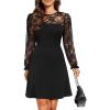 imageHolipick Womens Cocktail Dresses Wedding Guest Party Crew Neck Short A Line Dress with Lace SleevesBlack Long Sleeve