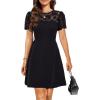 imageHolipick Womens Cocktail Dresses Wedding Guest Party Crew Neck Short A Line Dress with Lace SleevesBlack Short Sleeve