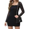 imageHolipick Womens Homecoming Sexy Bodycon Mini Dress Cocktail Party Short Tight Dresses with Long Sleeve Square NeckBlack