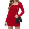 imageHolipick Womens Homecoming Sexy Bodycon Mini Dress Cocktail Party Short Tight Dresses with Long Sleeve Square NeckRed